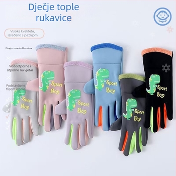 Dječje zimske vodootporne rukavice za bicikliranje s fleeceom, dizajn dinosaura, unisex, 6–12 godina