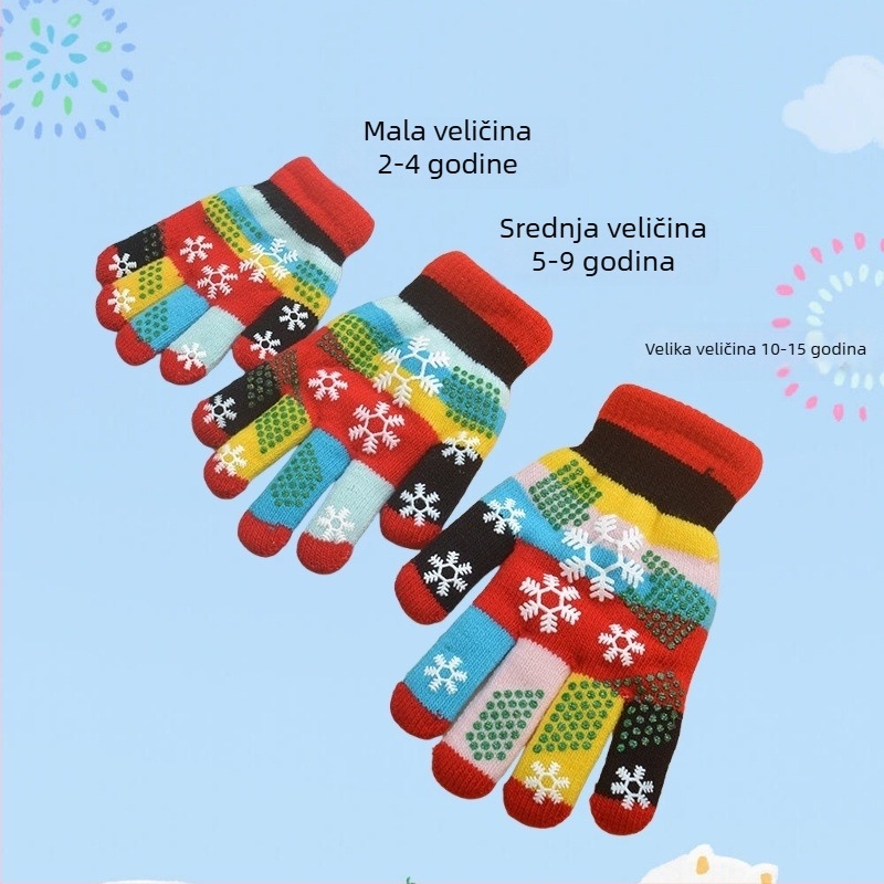 Dječje zimske pletene rukavice za prste – unisex, dvostruki sloj za toplinu, uzrast 2–15 godina