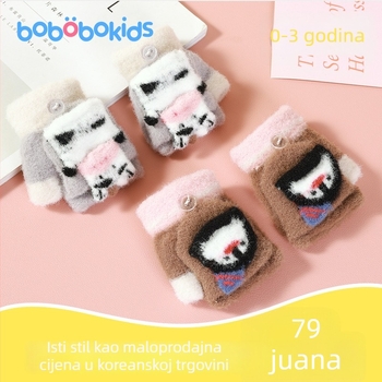 Dječje rukavice s 3D karikaturom, prsti s preklopnim poklopcem, Jacquard pletene, tople za jesen-zimu, uzrast 0–3 godine