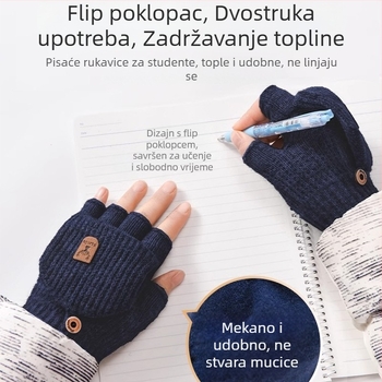 Pletena dječja rukavica za zimu, s pola prsta i preklopnim kapom, topla za pisanje