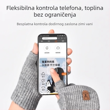 Pletena dječja rukavica za zimu, s pola prsta i preklopnim kapom, topla za pisanje
