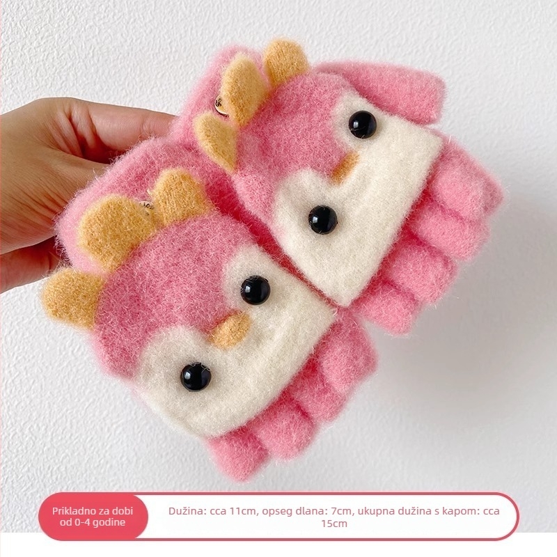 Dječje pletene rukavice s pola prsta za zimu, unisex, akril, fleece podstava, zadržavaju toplinu, uzrast 2–8 godina