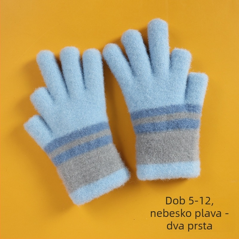 Dječje tople zimske rukavice bez prstiju s prugastim crtanim uzorkom, pletene, jacquard, crystal mink velvet, za dob 4-10 godina