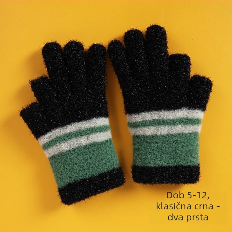 Dječje tople zimske rukavice bez prstiju s prugastim crtanim uzorkom, pletene, jacquard, crystal mink velvet, za dob 4-10 godina