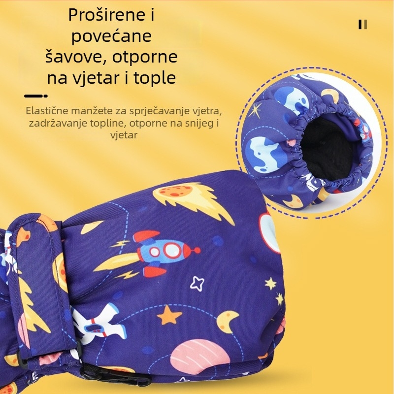 Dječje skijaške rukavice za zimu, od akrilnih vlakana, zadržavaju toplinu, rukavice s prstima u karikaturalnom stilu, uzrast 2–13 godina.