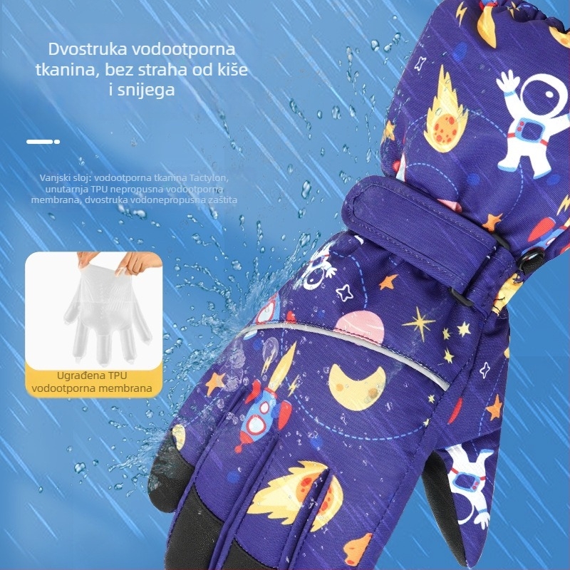Dječje skijaške rukavice za zimu, od akrilnih vlakana, zadržavaju toplinu, rukavice s prstima u karikaturalnom stilu, uzrast 2–13 godina.