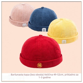 Crvena šapka za prvi rođendan djeteta, corduroy beret za sve sezone, retro stil