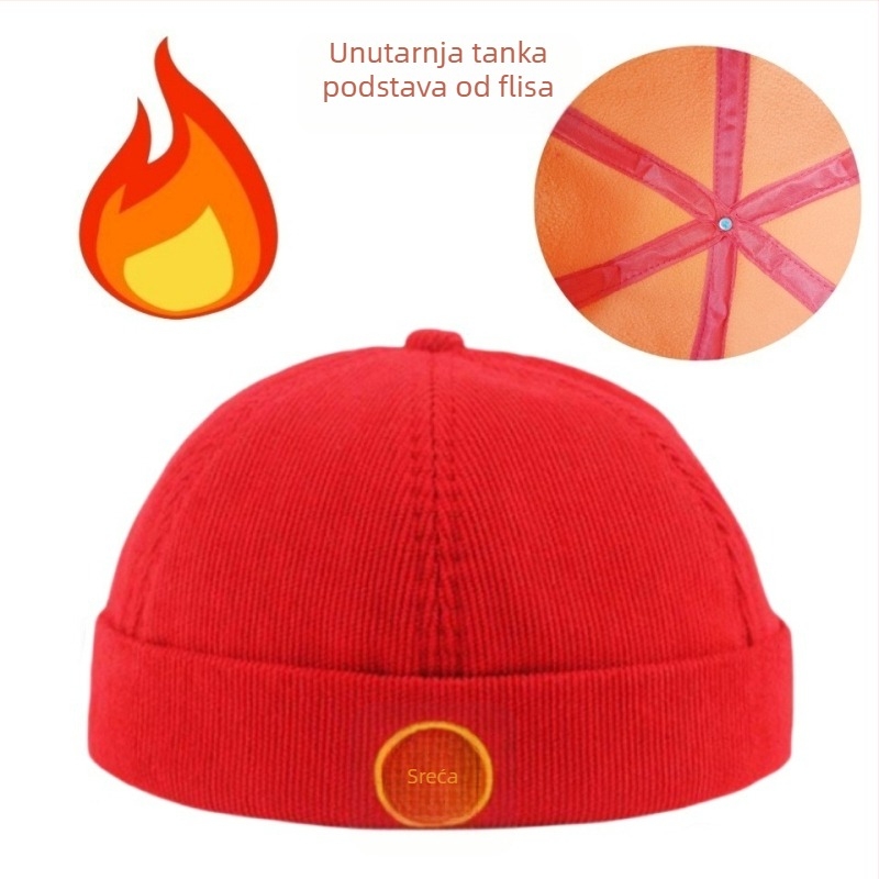 Crvena šapka za prvi rođendan djeteta, corduroy beret za sve sezone, retro stil