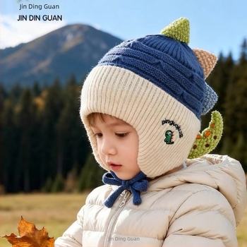 Dječja pamučna pletena kapa s zaštitom za uši, kupolasta kruna, zimska toplina, za uzrast 2–10