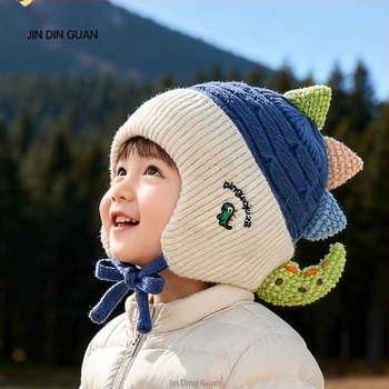 Dječja pamučna pletena kapa s zaštitom za uši, kupolasta kruna, zimska toplina, za uzrast 2–10