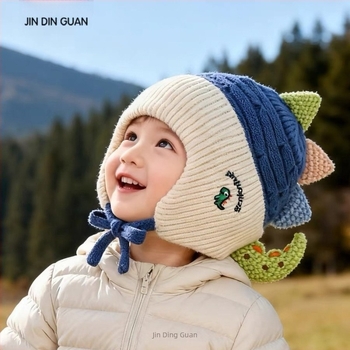 Dječja pamučna pletena kapa s zaštitom za uši, kupolasta kruna, zimska toplina, za uzrast 2–10