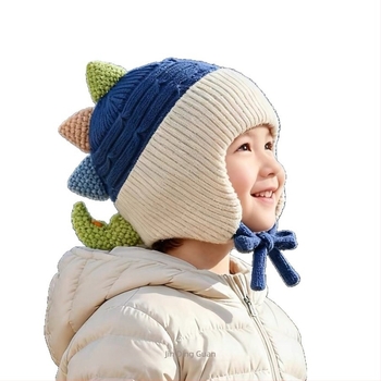Dječja pamučna pletena kapa s zaštitom za uši, kupolasta kruna, zimska toplina, za uzrast 2–10