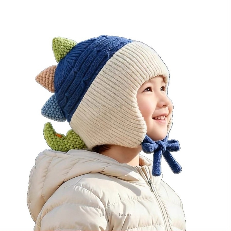 Dječja pamučna pletena kapa s zaštitom za uši, kupolasta kruna, zimska toplina, za uzrast 2–10