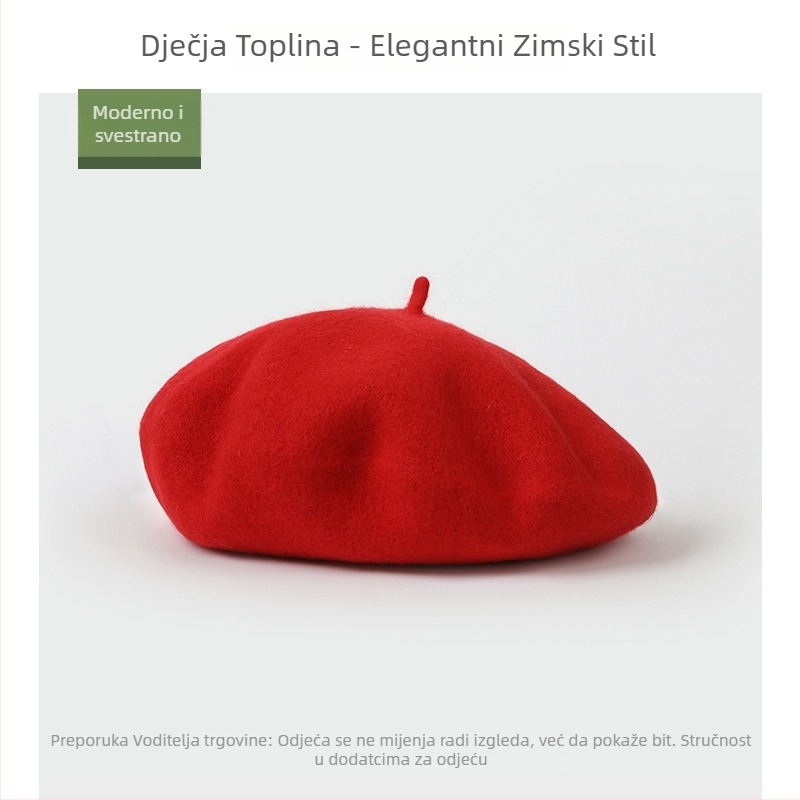 Zimski dječji beret s kupolnim oblikom, vunena mješavina, korejski stil, jednobojna, za dob 2–6 godina
