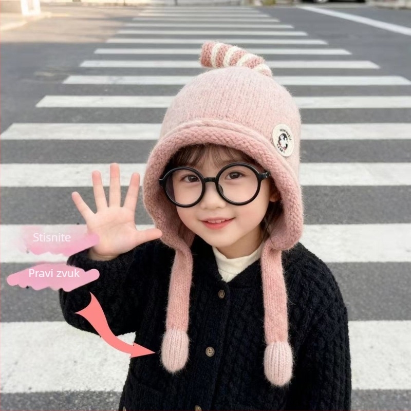 Dječja zimska topla kapa za uši, kupolasti stil s obodom, otporna na vjetar, zadržava toplinu, poliester, uzrast 6–12 mjeseci i 1–2 godine