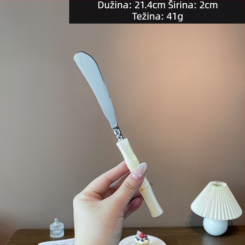 Set noževa, vilica i žlica s akrilnom drškom od 304 nehrđajućeg čelika, s bambusovim spojem, ogledno polirano
