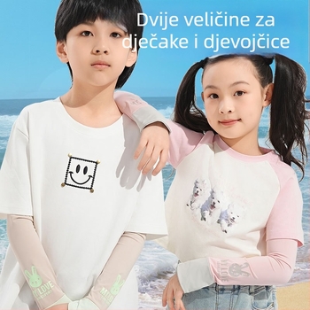 Dječje mansete od ledenog svile – ljetna UV zaštita, sladak medvjedić, tanke, uzrast 8–13 godina