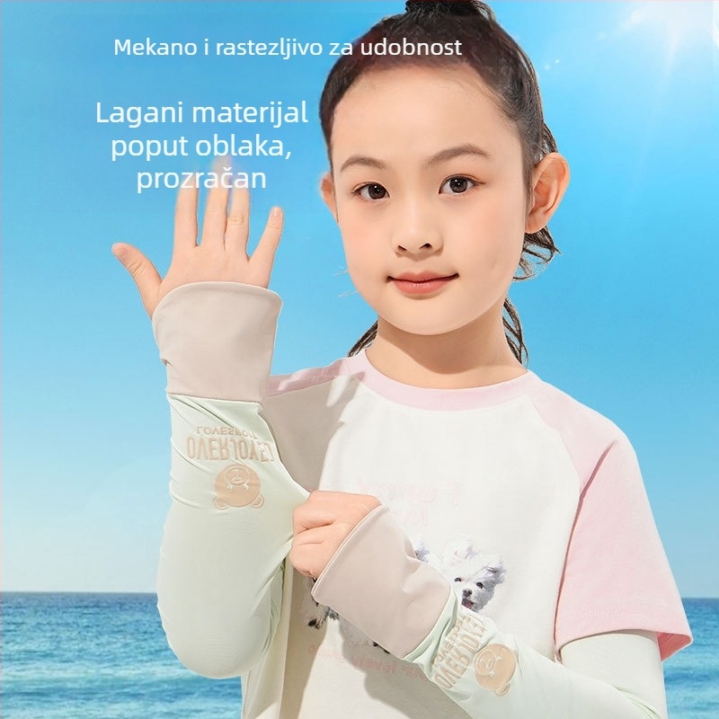 Dječje mansete od ledenog svile – ljetna UV zaštita, sladak medvjedić, tanke, uzrast 8–13 godina