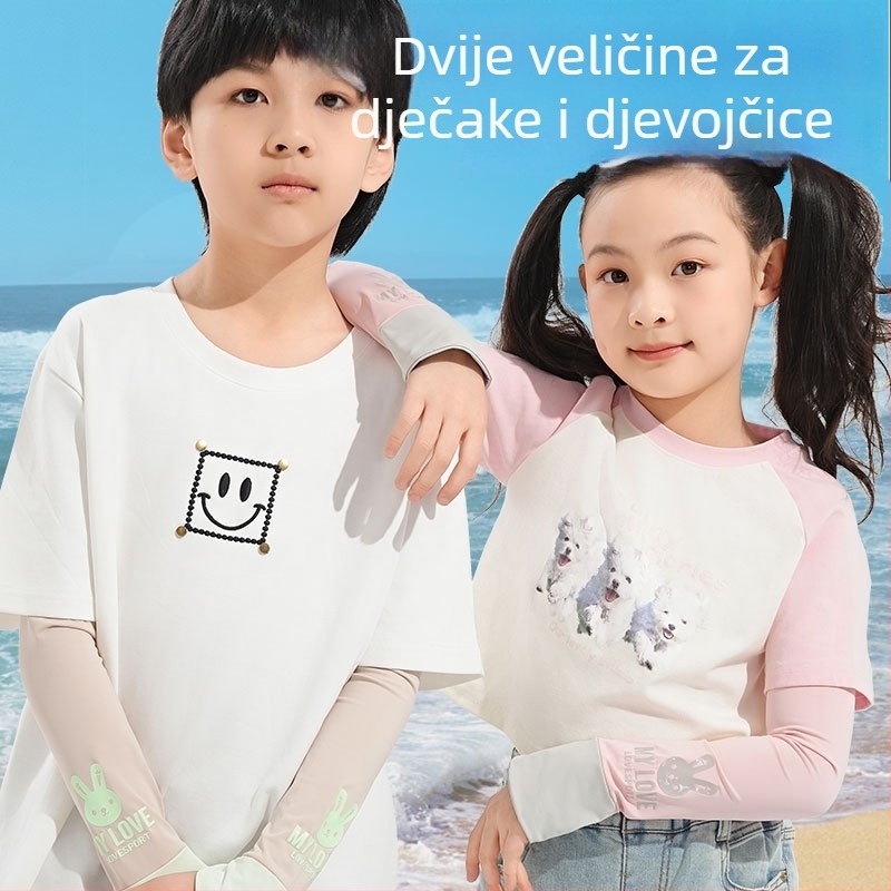 Dječje mansete od ledenog svile – ljetna UV zaštita, sladak medvjedić, tanke, uzrast 8–13 godina