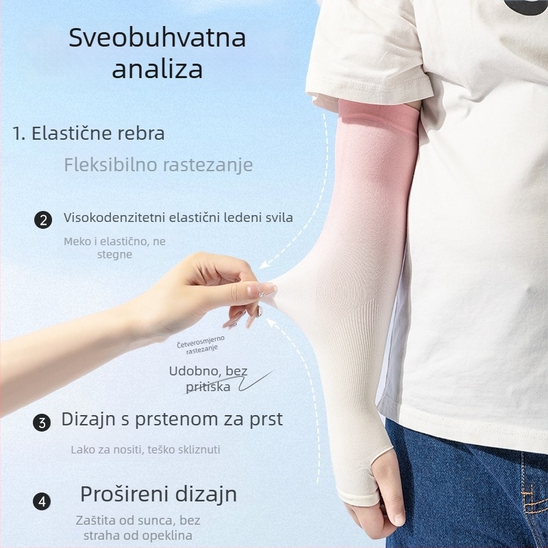 Dječje rukave za UV zaštitu s dizajnom otvorima za prste, najlonska tkanina, sadržaj najlona 80–90%, gustoća 28–34 g/m²