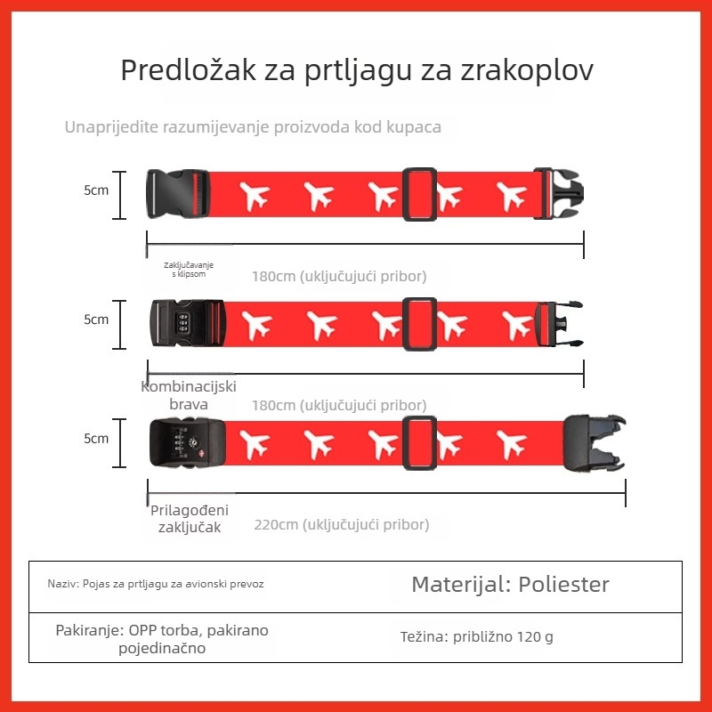Poliester remen za prtljagu s TSA kombiniranim zaključavanjem i zaštitom od krađe