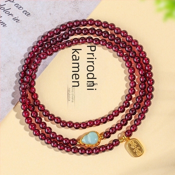 Narukvica od prirodnog granata, perle u trostrukom kružnom dizajnu, ručna izrada, Badu, ženski modni dodatak