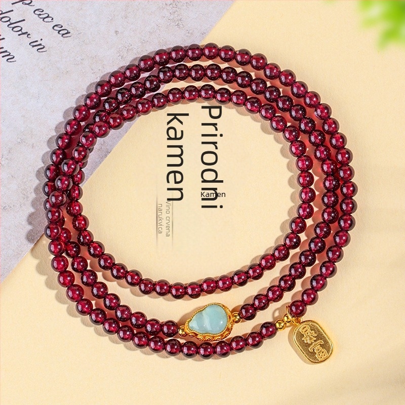 Narukvica od prirodnog granata, perle u trostrukom kružnom dizajnu, ručna izrada, Badu, ženski modni dodatak