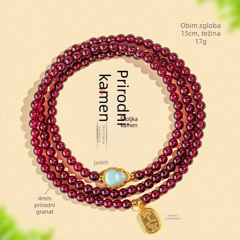 Narukvica od prirodnog granata, perle u trostrukom kružnom dizajnu, ručna izrada, Badu, ženski modni dodatak