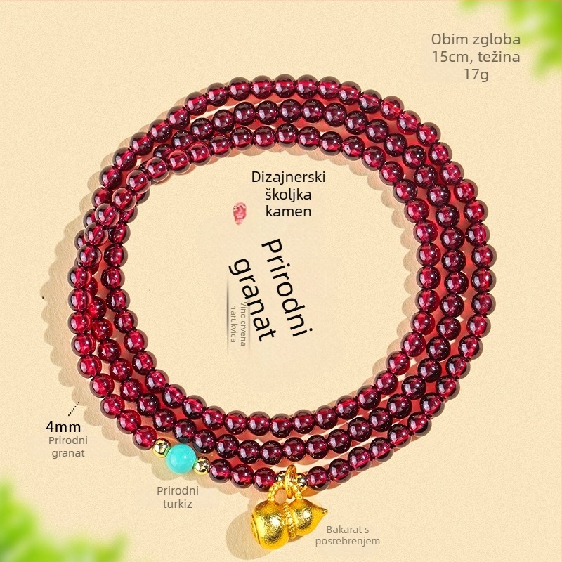 Narukvica od prirodnog granata, perle u trostrukom kružnom dizajnu, ručna izrada, Badu, ženski modni dodatak