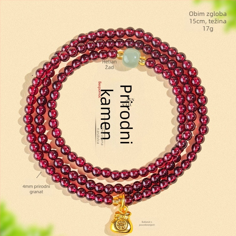 Narukvica od prirodnog granata, perle u trostrukom kružnom dizajnu, ručna izrada, Badu, ženski modni dodatak