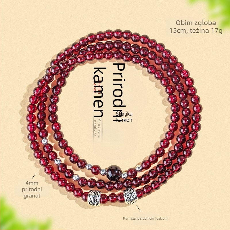 Narukvica od prirodnog granata, perle u trostrukom kružnom dizajnu, ručna izrada, Badu, ženski modni dodatak