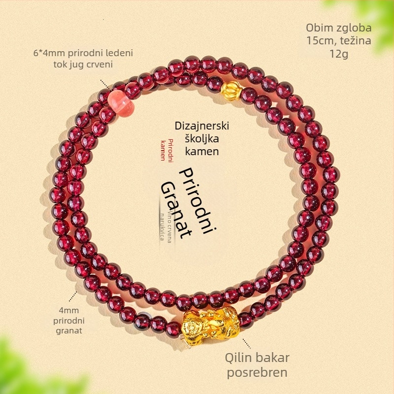 Narukvica od prirodnog granata, perle u trostrukom kružnom dizajnu, ručna izrada, Badu, ženski modni dodatak