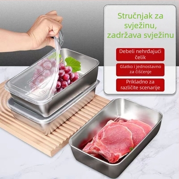 Nerđajući čelična četverokutna posuda s poklopcem za paraenje i pečenje, posuda za ručnike, prozirni poklopac, višestruka namjena