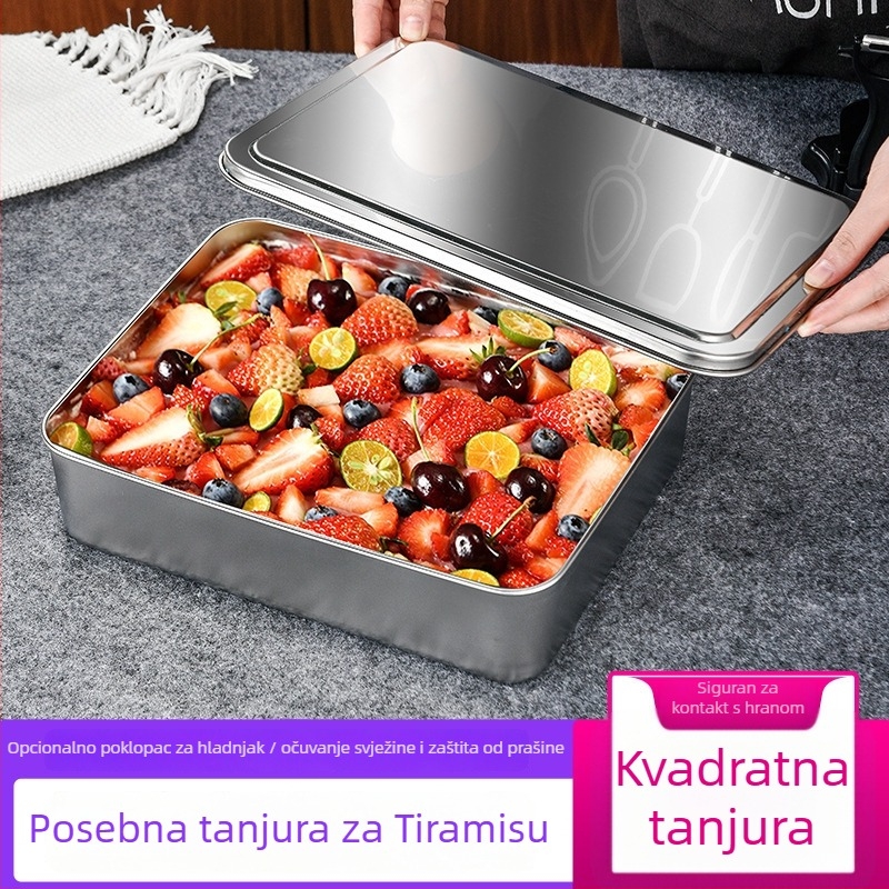 Nerđajući čelična četverokutna posuda s poklopcem za paraenje i pečenje, posuda za ručnike, prozirni poklopac, višestruka namjena