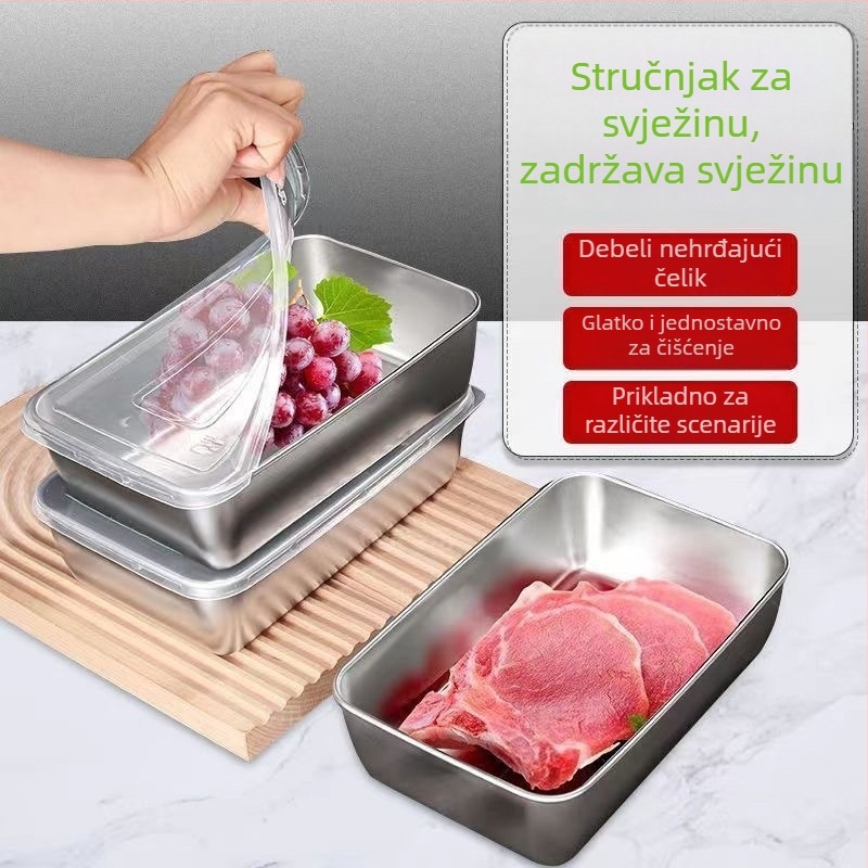 Nerđajući čelična četverokutna posuda s poklopcem za paraenje i pečenje, posuda za ručnike, prozirni poklopac, višestruka namjena