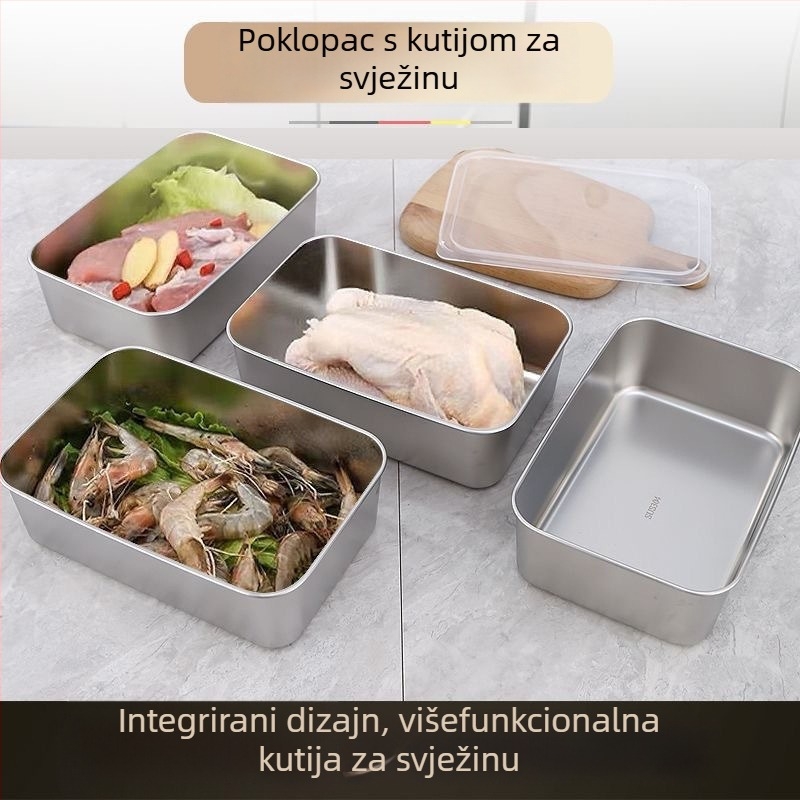 Nerđajući čelična četverokutna posuda s poklopcem za paraenje i pečenje, posuda za ručnike, prozirni poklopac, višestruka namjena