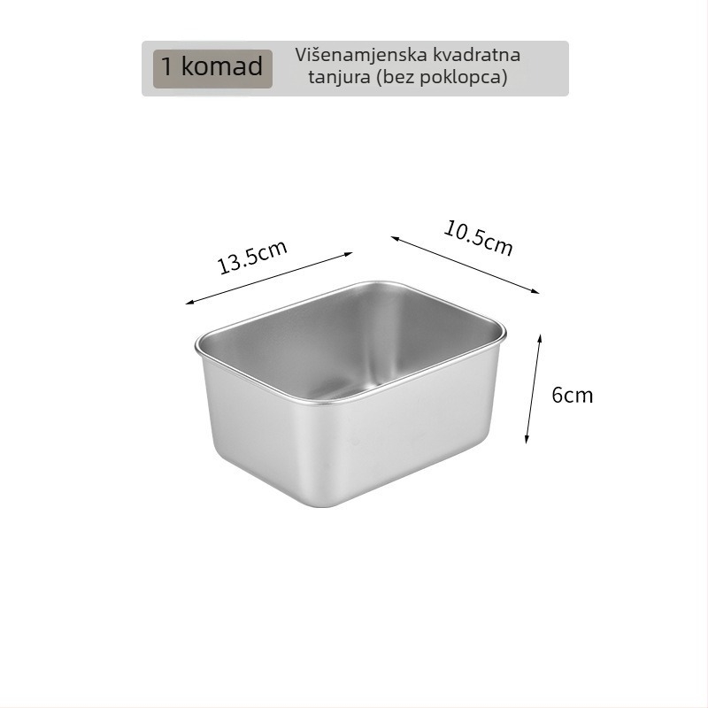 Nerđajući čelična četverokutna posuda s poklopcem za paraenje i pečenje, posuda za ručnike, prozirni poklopac, višestruka namjena