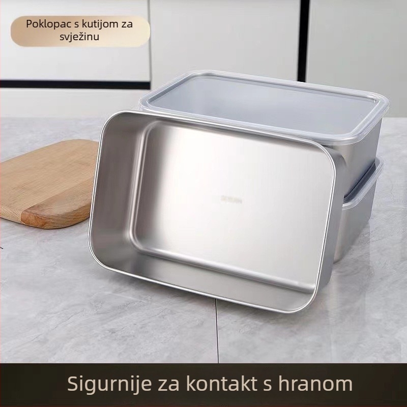 Nerđajući čelična četverokutna posuda s poklopcem za paraenje i pečenje, posuda za ručnike, prozirni poklopac, višestruka namjena