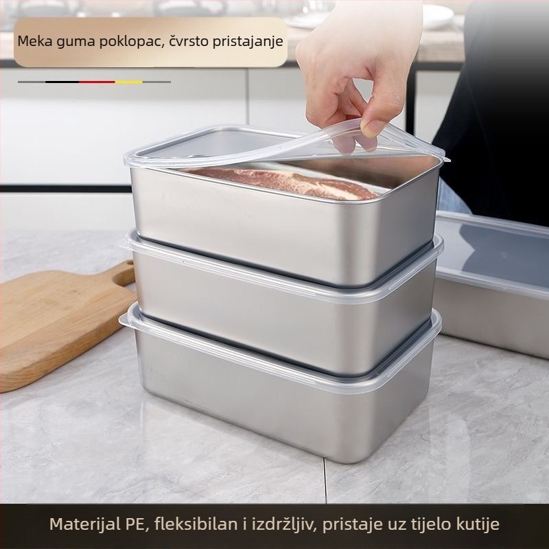 Nerđajući čelična četverokutna posuda s poklopcem za paraenje i pečenje, posuda za ručnike, prozirni poklopac, višestruka namjena