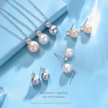 Set ogrlica i naušnica od S925 srebra s perlom, križni lanac, geometrijski dizajn