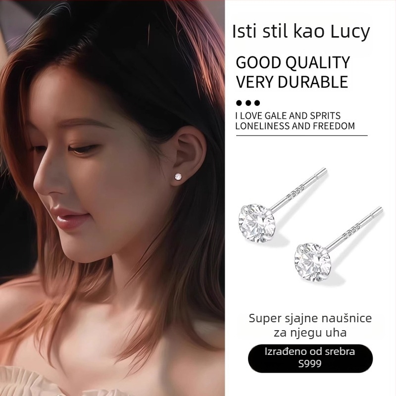 Simang Jewelry Geometrijski naušnice od čisto srebra 999 s umjetnim kubičnim cirkonijem, srebrni ušni postovi, elektroplating, jesen 2025