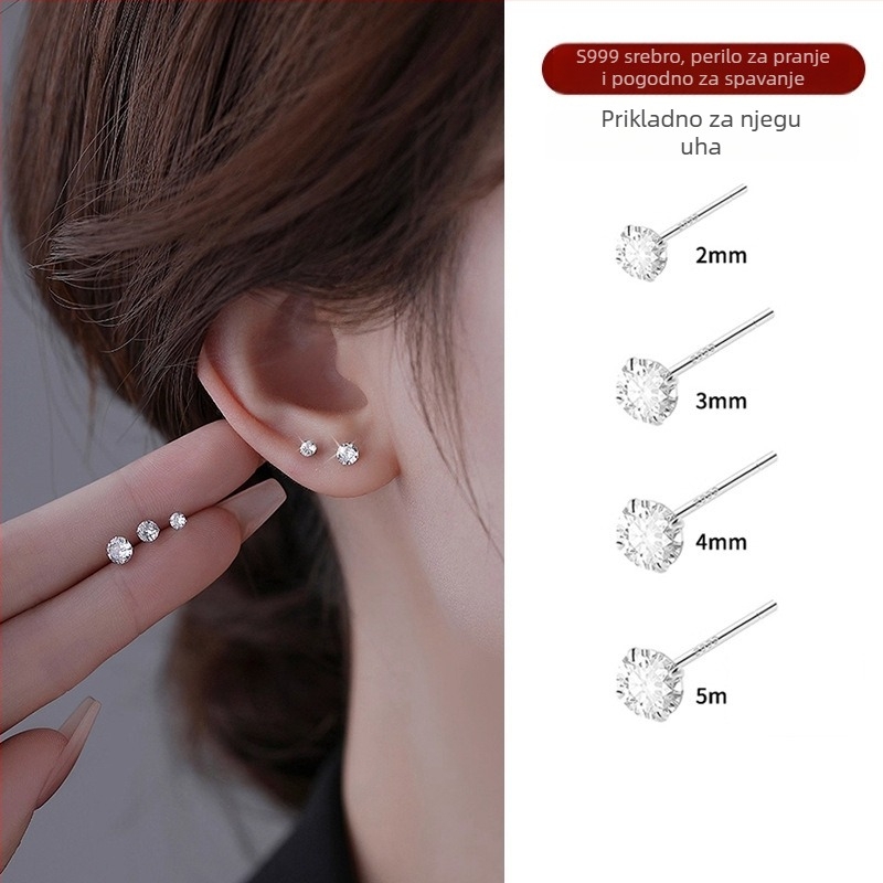 Simang Jewelry Geometrijski naušnice od čisto srebra 999 s umjetnim kubičnim cirkonijem, srebrni ušni postovi, elektroplating, jesen 2025