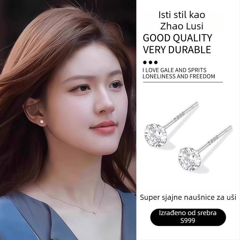 Simang Jewelry Geometrijski naušnice od čisto srebra 999 s umjetnim kubičnim cirkonijem, srebrni ušni postovi, elektroplating, jesen 2025