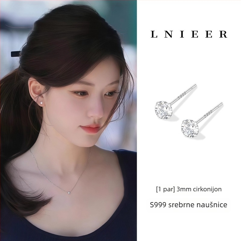 Simang Jewelry Geometrijski naušnice od čisto srebra 999 s umjetnim kubičnim cirkonijem, srebrni ušni postovi, elektroplating, jesen 2025