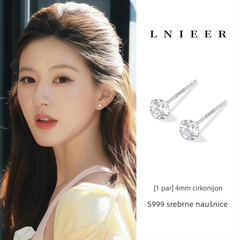 Simang Jewelry Geometrijski naušnice od čisto srebra 999 s umjetnim kubičnim cirkonijem, srebrni ušni postovi, elektroplating, jesen 2025