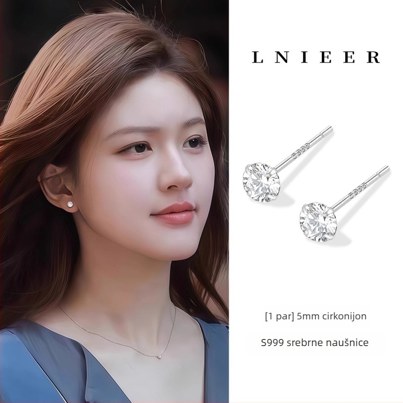 Simang Jewelry Geometrijski naušnice od čisto srebra 999 s umjetnim kubičnim cirkonijem, srebrni ušni postovi, elektroplating, jesen 2025