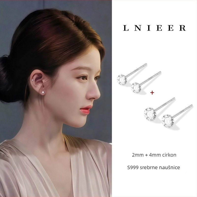 Simang Jewelry Geometrijski naušnice od čisto srebra 999 s umjetnim kubičnim cirkonijem, srebrni ušni postovi, elektroplating, jesen 2025