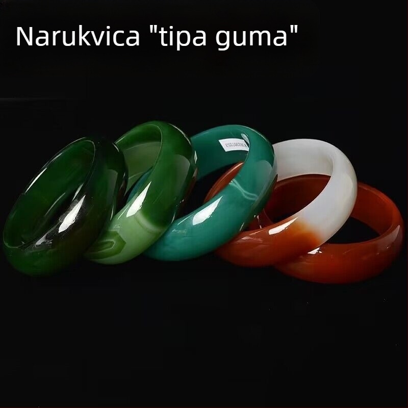 Narukvica od ahata, široka i debela, širina 22 mm, crveno-zelene nijanse ahata, chalcedon i jadeit