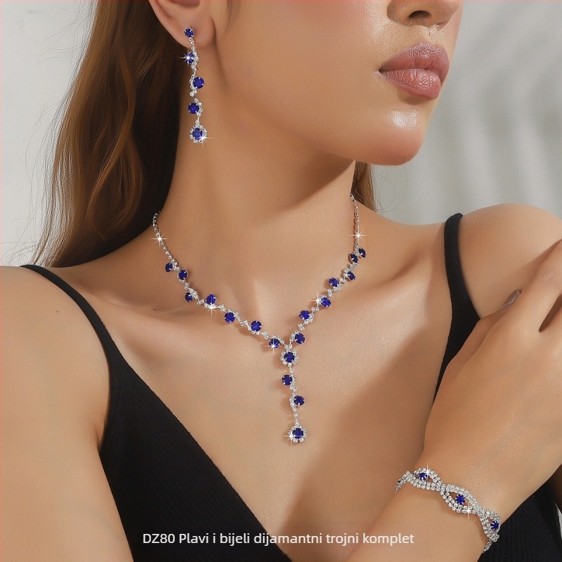 Vjenčani set nakita: ogrlica i naušnice s kristalima, korejski stil, bijeli kristali; Materijal: Kristal; Vrsta kristala: Bijeli Kristal; Privjesak: Rhinestone; Lanac: Figurativan oblik; Uzorak: Geometrijski