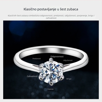 Prsten od srebra 925 s moissanitom, D boja, 1 karat, šest kandži